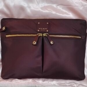 Henri Bendel Burgundy Clutch with Gold Accents